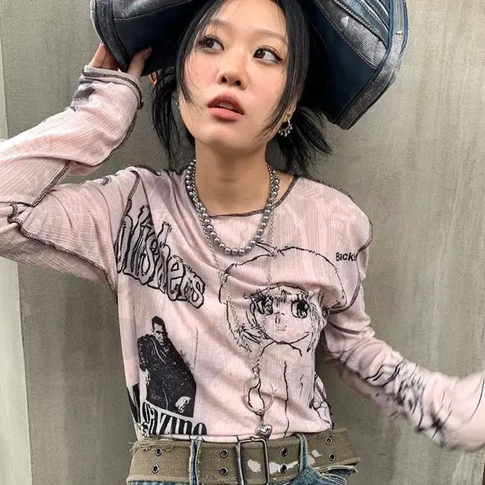 T-shirt Harajuku Grunge féerique Karrram Y2k, esthétique, dessin animé japonais, à la mode coréenne,