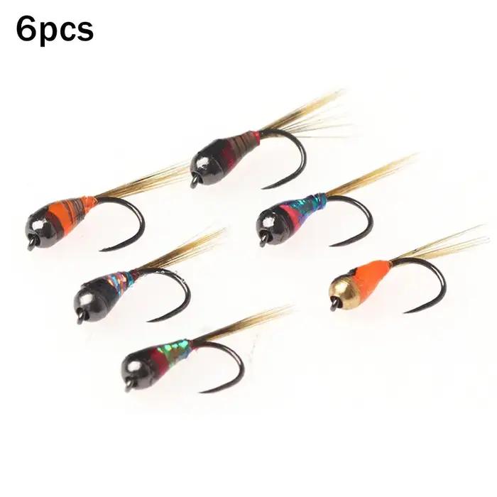 6 pièces # 14 Nymphes de pêche à la mouche Euro Fly Perdigon, sans ardillons, à coulée rapide, en ép