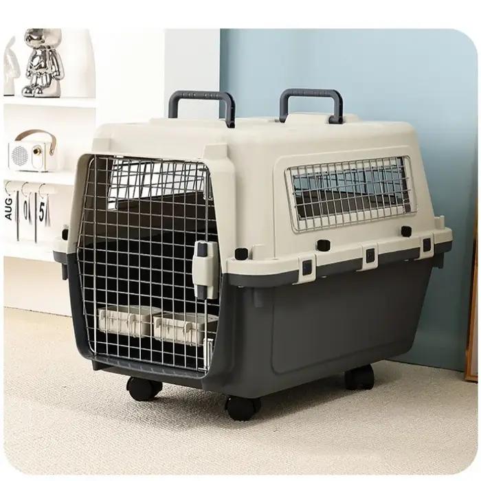Mallette d'aviation pour animaux de compagnie transporteur roulant en plastique compagnie aérienne approuvé respirant Cages pour animaux de compagnie porte métallique voyage chien chat boîtier de char