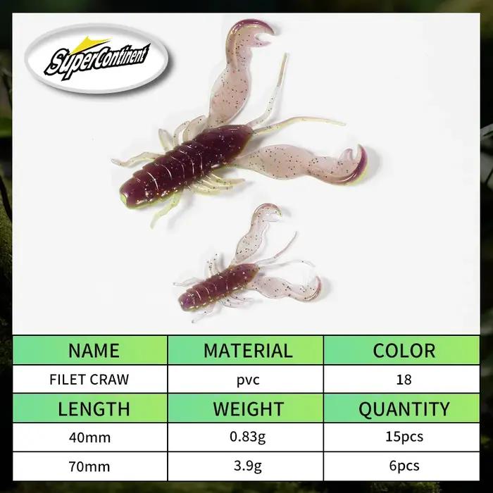 Supercontinent Filet Craw 40mm/15 pièces 70mm/6 pièces leurre souple leurres de pêche crevette homar