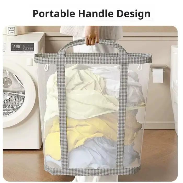 Panier à linge sale pliable en maille pour maison et dortoir polyvalent en polyester avec poignée portable pour rangement efficace et organisation des vêtements