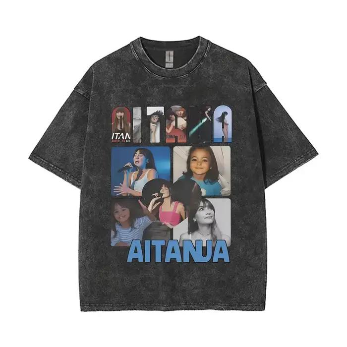 Lavé Vintage chanteur Aitana Logo graphique T-shirts CUARTO bleu Tour T-shirt hommes femmes vêtement