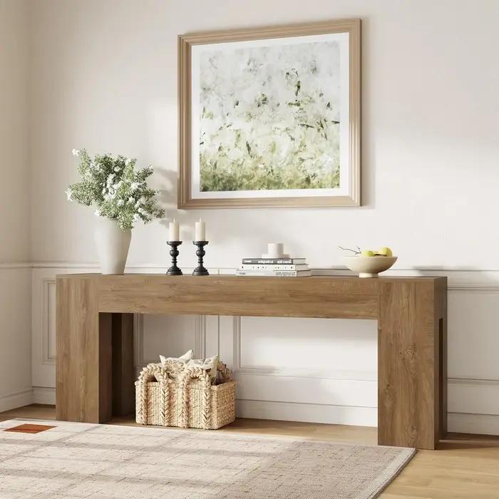 Console de canapé extra longue pour entrée et salon, table rectangulaire en bois de ferme de 79 pouc