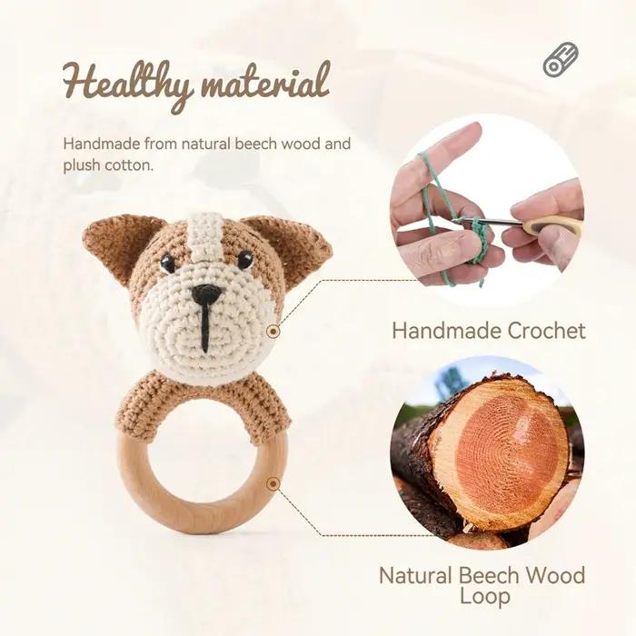 Hochet musical en bois pour bébé, anneau de dentition, hochets musicaux en crochet en forme de lapin, bracelet apaisant, jouets pour tout-petits, cadeaux de dentition pour bébé