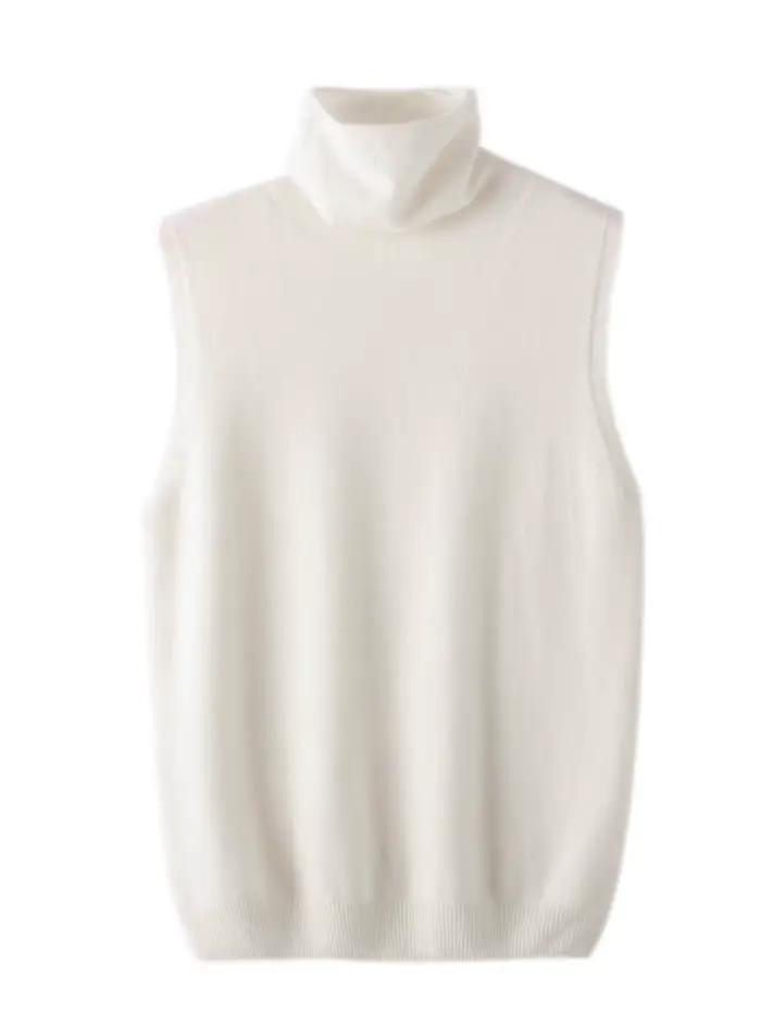 Femmes 100% laine mérinos pulls sans manches col roulé pull gilet laine tricots printemps automne hiver mode gilet hauts