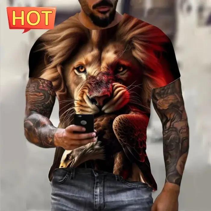 T-shirt graphique aigle animalier tendance pour homme et femme, imprimé 3D, manches courtes, grandes tailles, vêtements décontractés