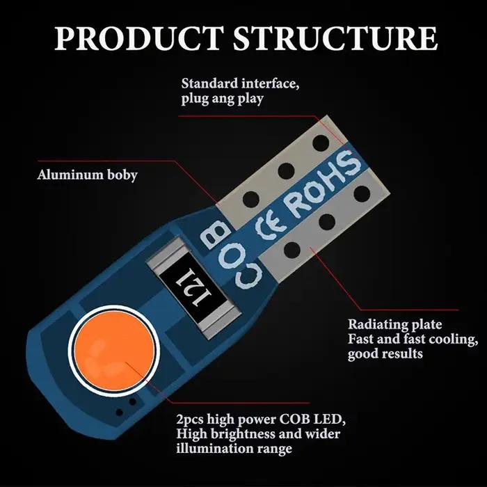 Eclairage intérieur de voiture, ampoule T5 W3W COB 2SMD, panneau Prada super lumineux, indicateur d'