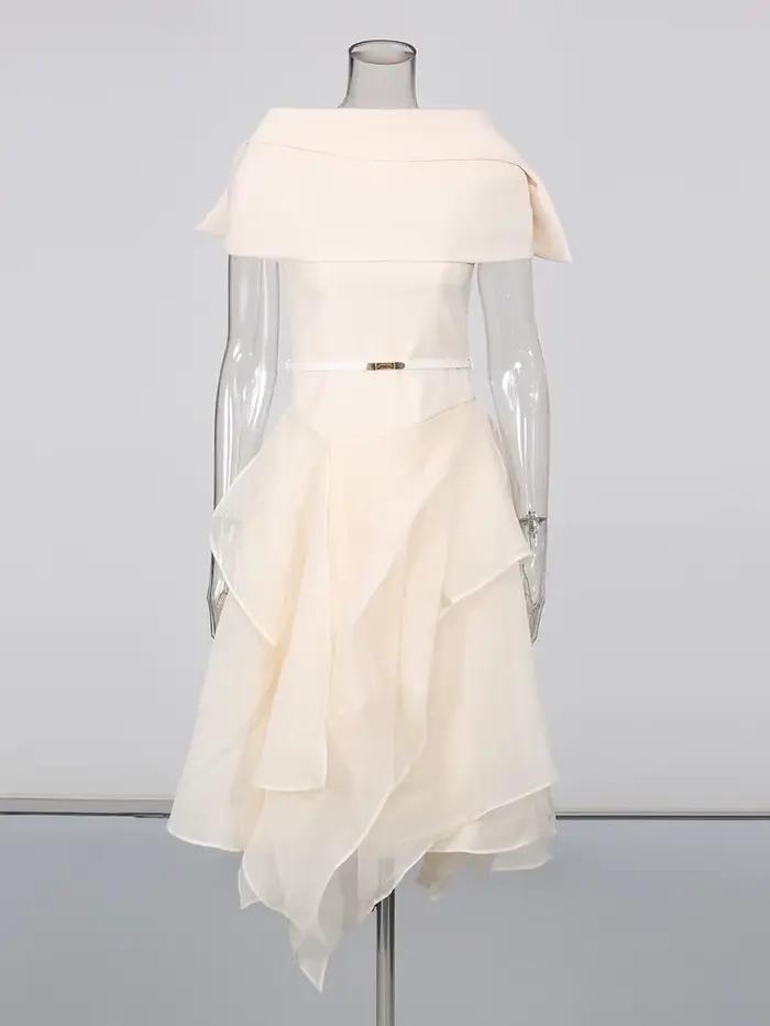 CHICEVER Ensemble deux pièces irrégulier uni pour femme, col châle à revers, sans manches, robe long