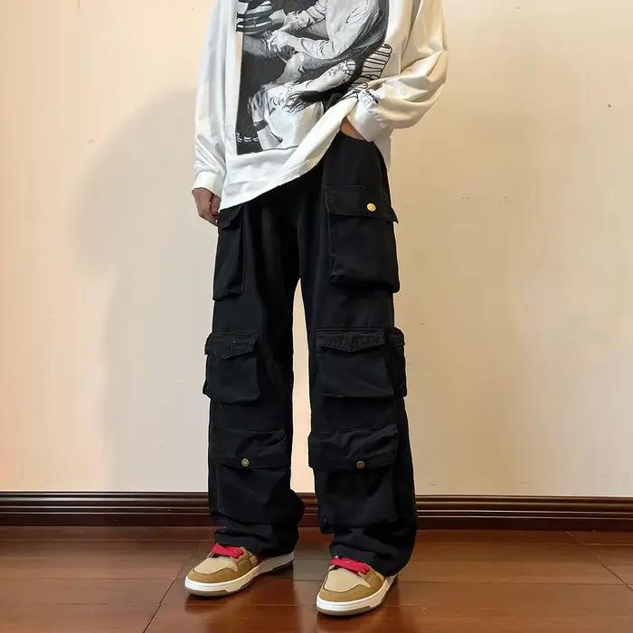 Pantalon cargo 2025 multi-poches vintage loose harajuku streetwear hip-hop homme