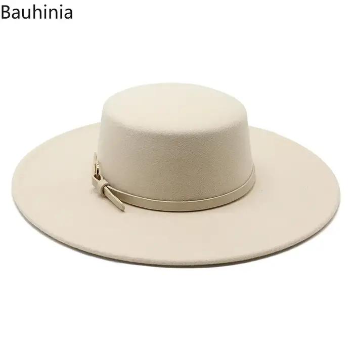 Bauhiniua – casquette en feutre de laine Fedoras Jazz, chapeaux d'église chauds et plats de 10CM à l