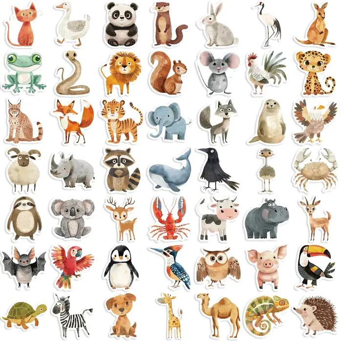 50pcs mignon enfants livre peintures animaux autocollants esthétique décalcomanie bagages Skateboard