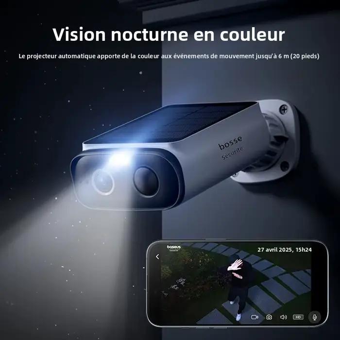Baseus Security S1 Lite Caméra de sécurité solaire Caméra extérieure sans fil Alimentation continue Résolution 2K 135 ° Caméra Wifi FOV IP67
