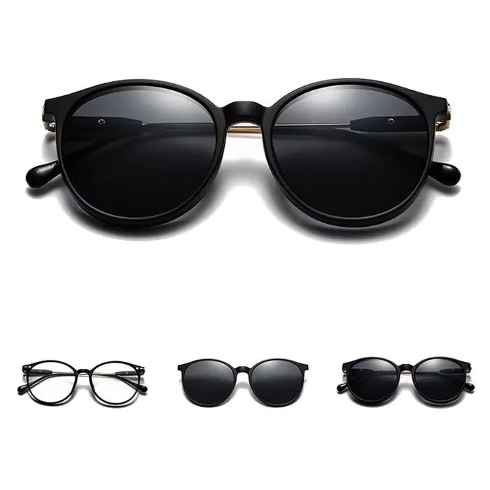 Lunettes de soleil à clip polarisées noires pour femmes, monture myopie TR90, aspiration magnétique,