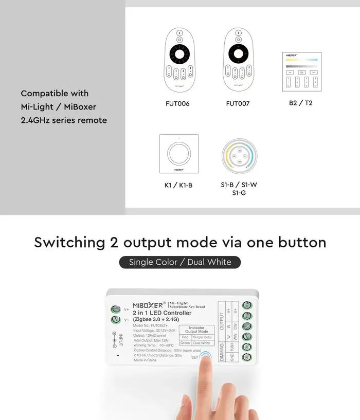 2.4G RF a mené le contrôleur de bande DC12-24V FUT035Z + 2in 1/FUT0ino Z + 3in1 + Zigbee 3.0 pour le