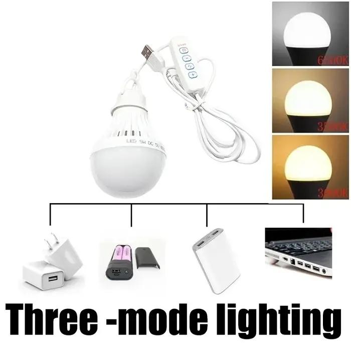 DC5V Led Camping lumière Usb ampoule de secours 3 couleurs Dimmable suspension tente lampe pour le travail barbecue pêche réparation porte Camping équipement
