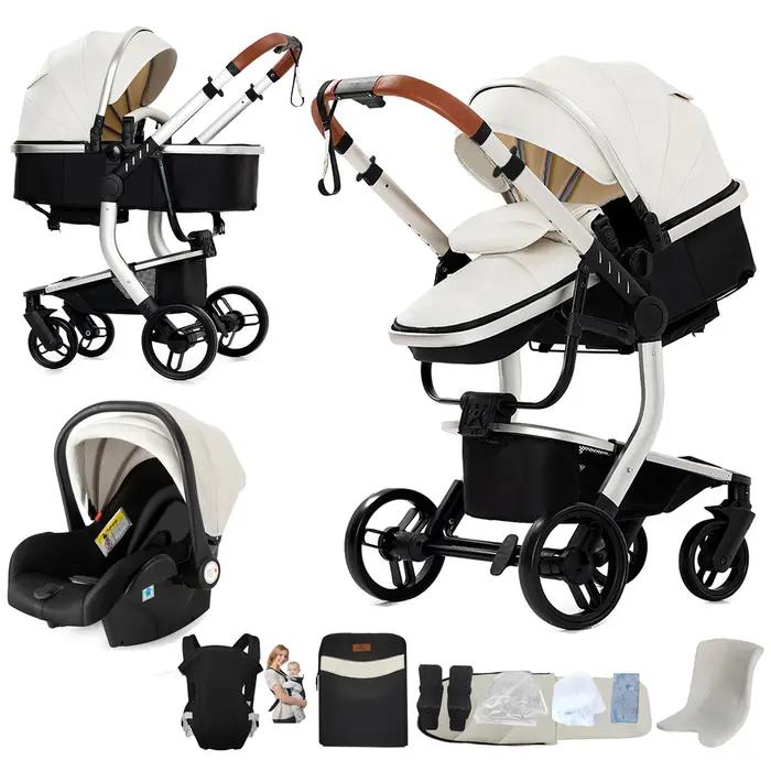 Poussette bébé 3 en 1, landau léger et pliable