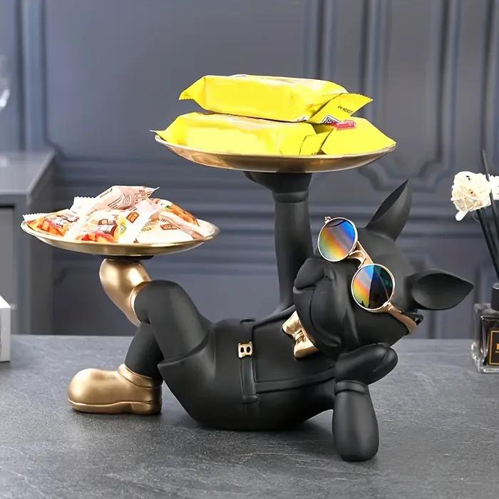 Figurines d'animaux bouledogues nordiques plateau de sculpture de chien cool en résine clé de collation de bonbons statue de rangement de bijoux de fruits décoration de maison occasions spéciales à offrir
