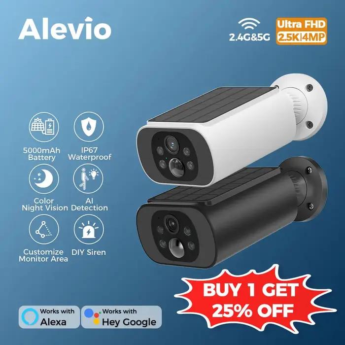 Caméra solaire extérieure ALEVIO 2.5K détection PIR IA vision nocturne couleur surveillance pour terrain de chasse
