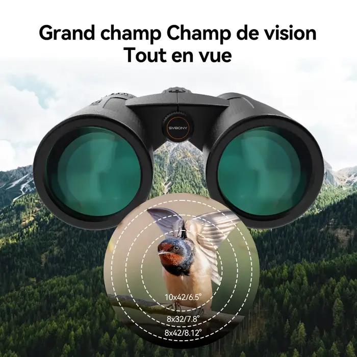 Jumelles SVBONY SV202 ED grand angle 8x32/8x42/10x42 - Prisme BAK4, étanche IPX7 pour ornithologie et camping