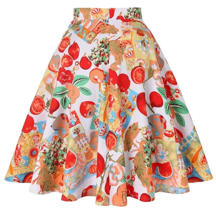 Petit rouge à pois coton femmes Sexy Midi jupe d'été Pin Up taille haute rétro Vintage Rockabilly 50