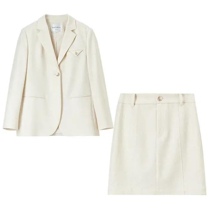 SENTUBILA femmes jupe costumes lin mélange épaulettes simple bouton Blazer solide élégant Mini jupes