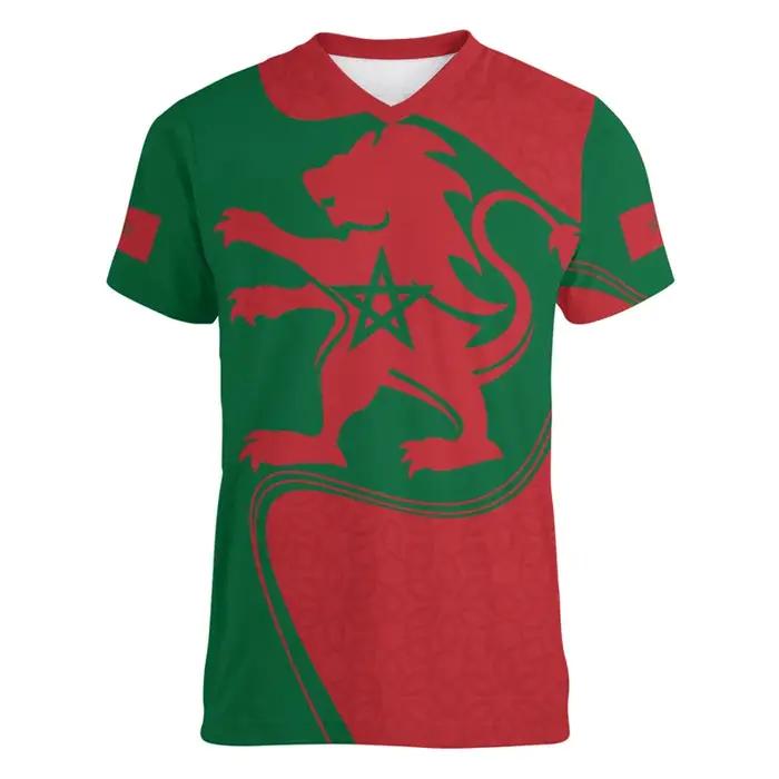 Maroc Football t-shirt pour hommes Cool 3d imprimé marocain sport col en V t-shirts hauts à manches courtes été