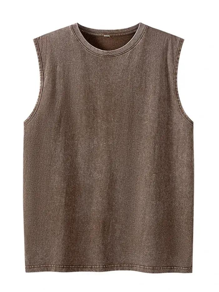 2025 été nouveau coton hommes lavé coton débardeurs Muscle Gym sans manches entraînement t-shirts co