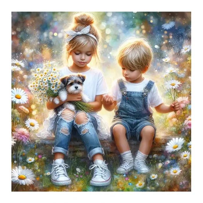 Portrait 5D diamant peinture fille garçon plein carré rond chien de compagnie mosaïque nouveautés Ar