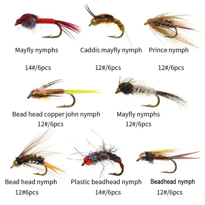 Vampfly 48 pièces ensemble de mouches boîte tête de perle cuivre John nymphe Caddis mai mouche nymph