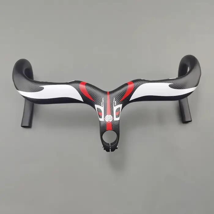 Guidon de vélo en carbone guidon intégré barres de poignée de vélo de route 3k mat ultraléger en Fib