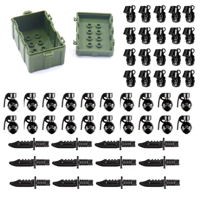 Boîte d'armes militaires MOC US, 34 pièces, équipement de l'armée, accessoires de pistolet, Mini figurines d'action de soldat, blocs de construction, jouet en briques