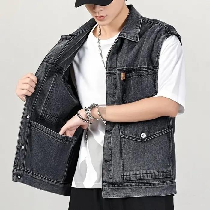 Gilet en jean rétro d'été décontracté pour hommes, veste Cargo sans manches, vêtements d'extérieur et manteaux pour automne et hiver, polyvalent pour occasions quotidiennes