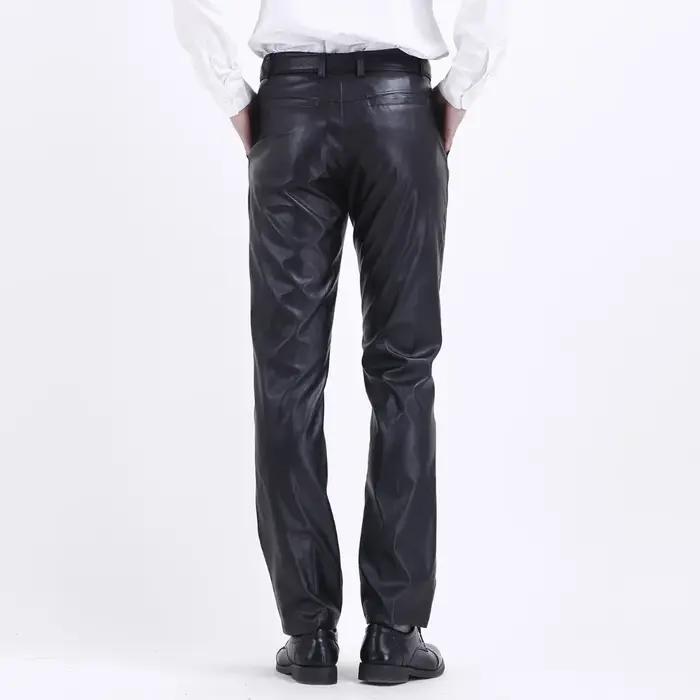 Pantalon en cuir pour hommes coupe droite élastique pantalon en cuir PU pantalon de moto mince