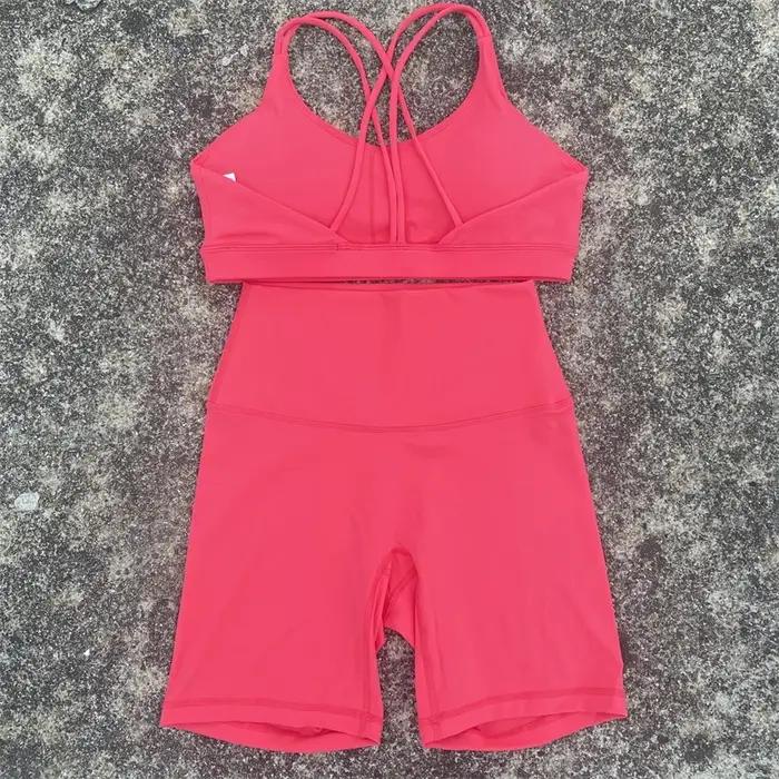 Ensemble de cyclisme court de Yoga pour femmes, couleur unie, doux, dos croisé, soutien-gorge + Legg