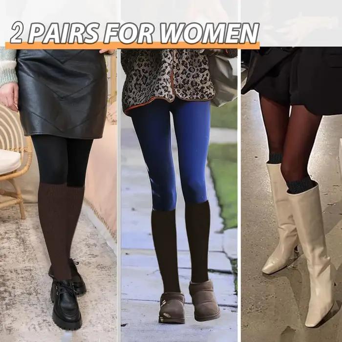 Chaussettes chasse genou thermiques femme 2 paires - Coton polaire randonnée hiver cadeaux