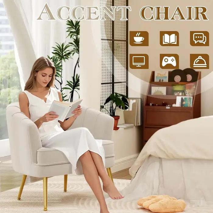 Fauteuil d'appoint rembourré en velours, confortable, avec pieds en métal doré pour salon, chambre,
