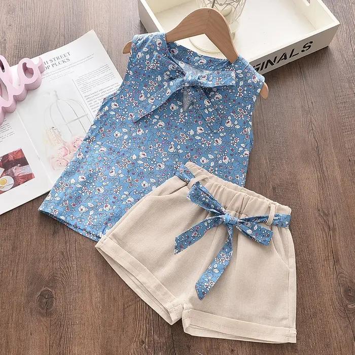 Vêtements d'été pour bébés filles, gilet sans manches et short, 2 pièces/ensembles, vêtements pour tout-petits, Costume de mode pour nourrissons, survêtements pour enfants, nouvelle collection