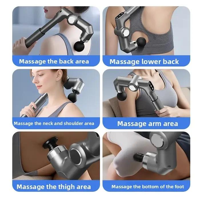 Pistolet de massage électrique sans fil pliable et télescopique, marteau de massage à haute fréquence, relaxation des tissus profonds, masseur musculaire