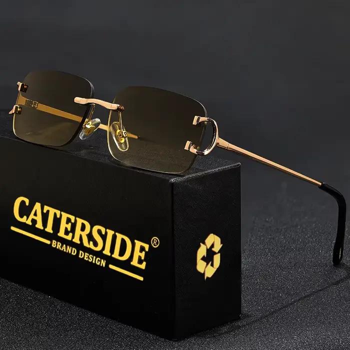 CATERSIDE lunettes de soleil rectangulaires hommes sans monture blanc cuivre petites