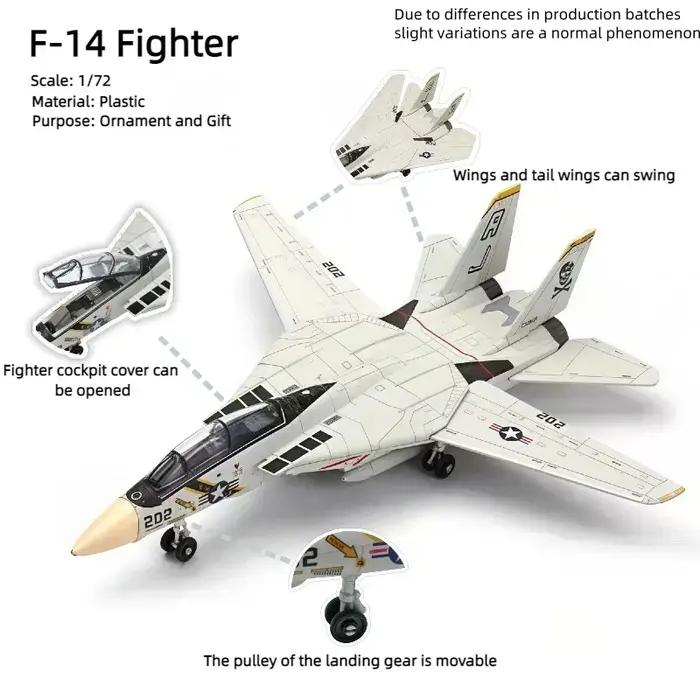 Modèle d'avion F-14 Fighter en plastique assemblé avec présentoir pour collectionneurs et amateurs d'aviation occasions spéciales
