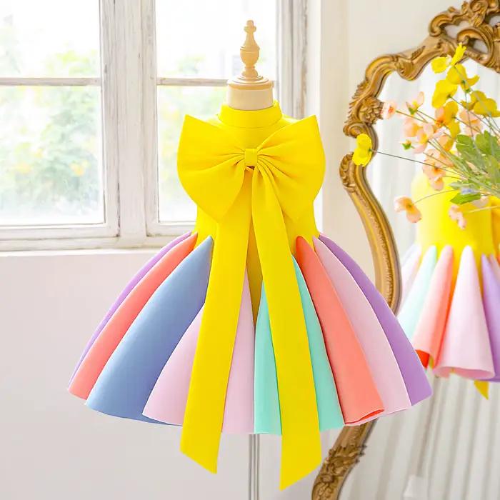 Robes de princesse colorées pour filles sans manches avec arc pour mariage, anniversaire, bal de promo, soirées de gala et remise de diplôme
