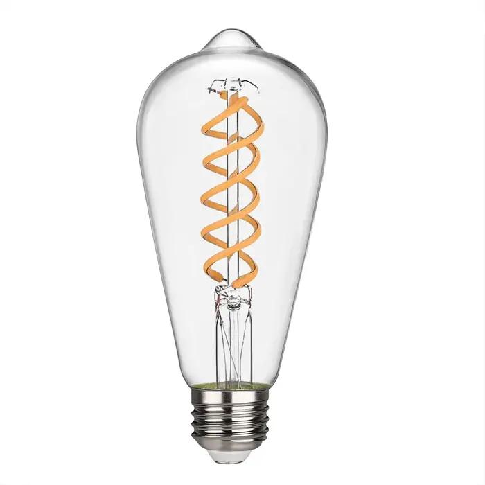 LED rétro économie d'énergie Double hélice ST64 220V 6W blanc chaud Flexible maison éclairage Commercial décoration créa