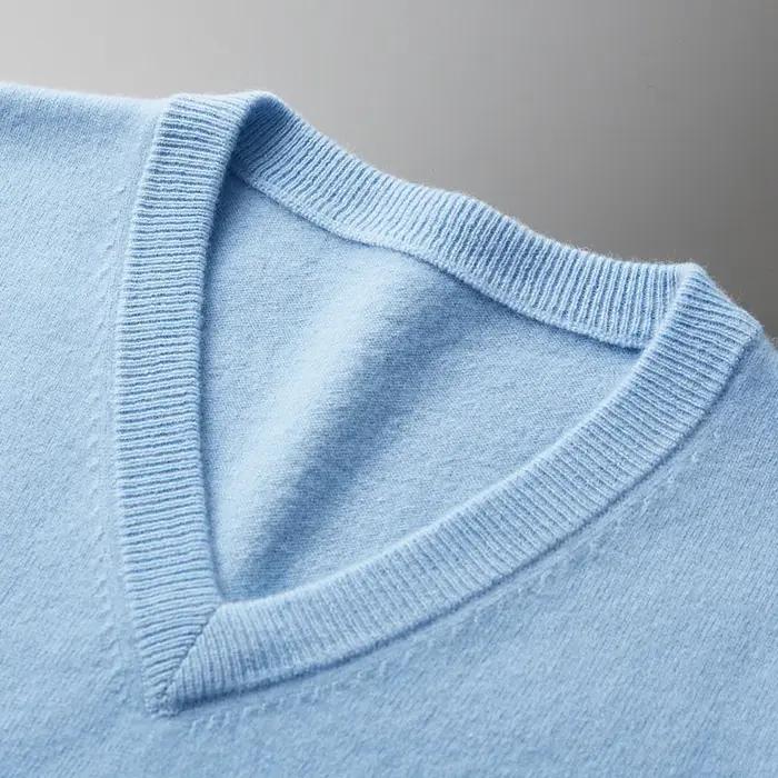 Cachemire coton mélange classique col en v tricoté pull hommes pull 2024 automne hiver doux chaud af