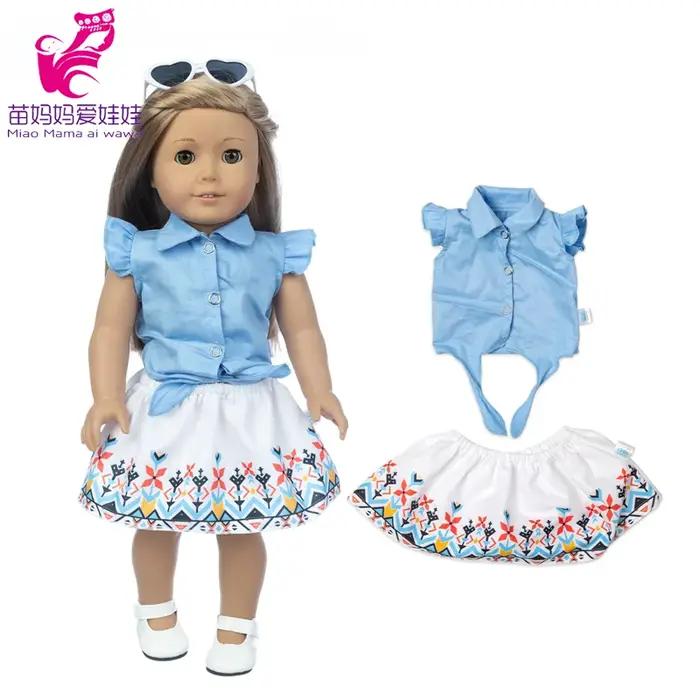 18 pouces fille poupée bleu Blouse cravate un noeud fleur robe bébé poupée vêtements bébé fille cade
