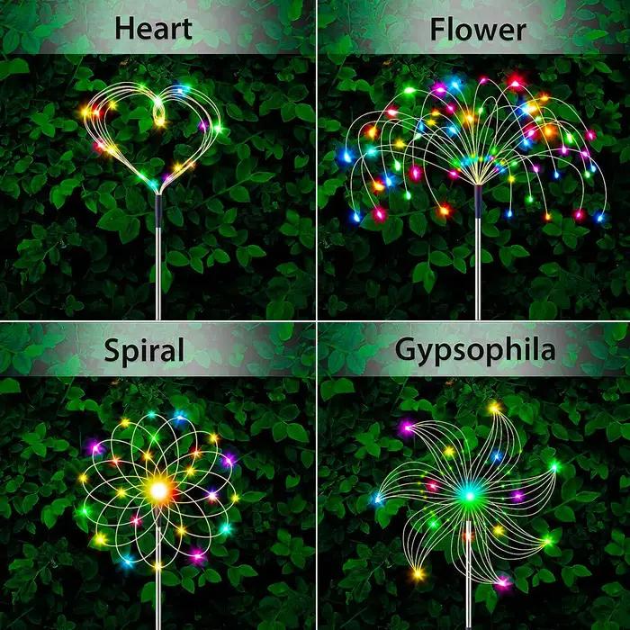 Feux d'artifice solaires étanches, 8 modes d'éclairage, forme de bricolage, extérieur, lumières de j