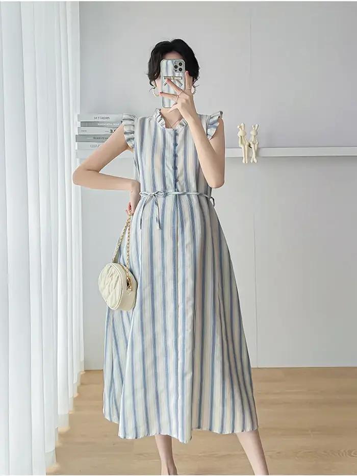 Robe de grossesse pour femmes enceintes en coton et LYCRA courte manches plissée col Peter Pan pour maternité et allaitement occasions spéciales