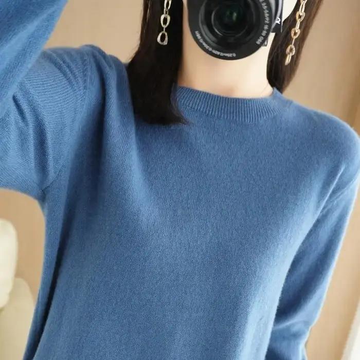 Pull en laine 100% à col rond pour femme, décontracté, coupe ample, automne et hiver, 18 couleurs disponibles