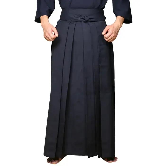Hakama sportif en coton et polyester pour hommes, arts martiaux, aikido, hapkido, bleu marine, blanc, noir, haute qualité, entraînement intense, cordon de serrage, drap fin, pleine longueur