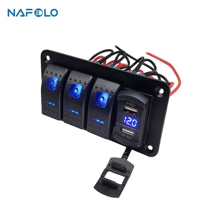 Voltmètre numérique avec interrupteur à bascule pour voiture, double Port USB, sortie 12V, 12V/24V,