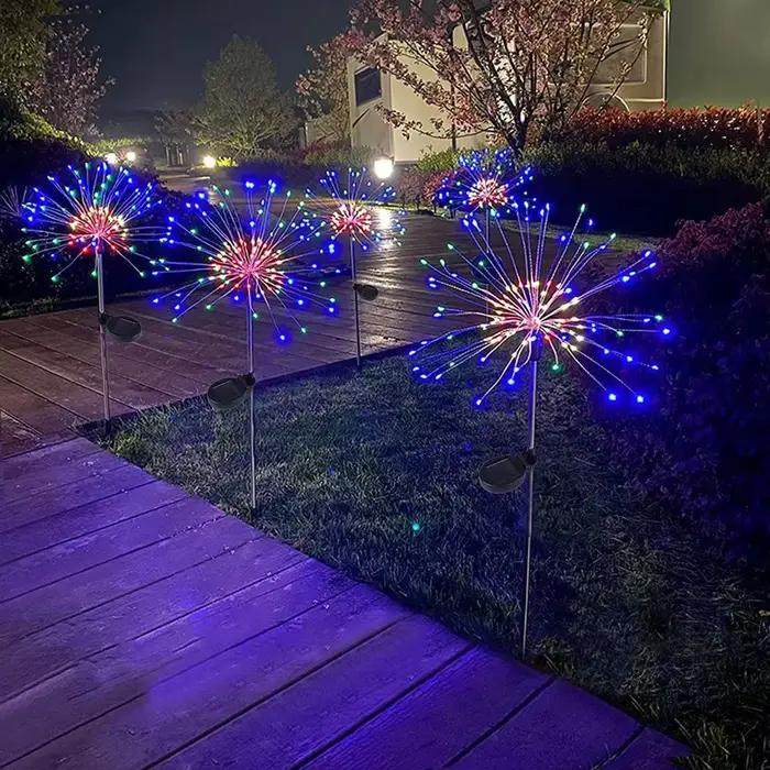Feu d'artifice solaire LED, 1 pièce, fil de cuivre, guirlande lumineuse féerique de noël, lumière de